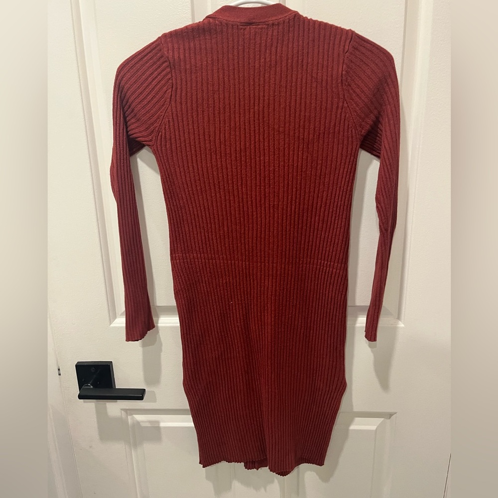 Rust Red Ribbed Long Cardigan - Picture 2 of 4